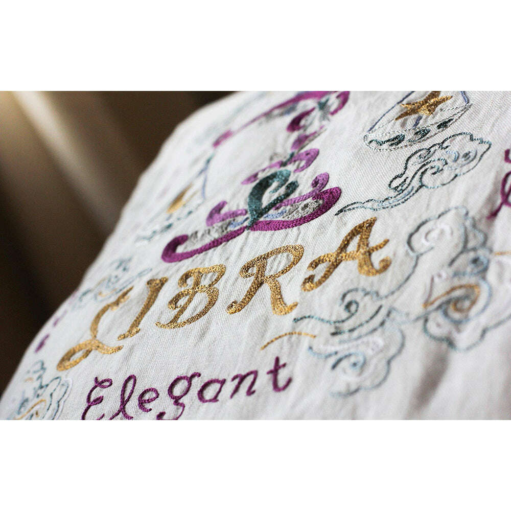 Libra Astrology Hand-Embroidered Pillow by Cat Studio - Starry Skies Austin