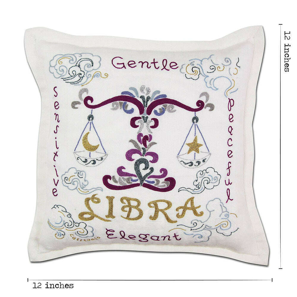 Libra Astrology Hand-Embroidered Pillow by Cat Studio - Starry Skies Austin