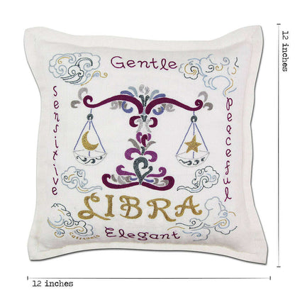 Libra Astrology Hand-Embroidered Pillow by Cat Studio - Starry Skies Austin