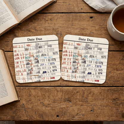 Library Card Coaster - Librarian Gift Set of Coasters - Reading Reader Book - Vintage Library Due Date Card - Starry Skies Austin
