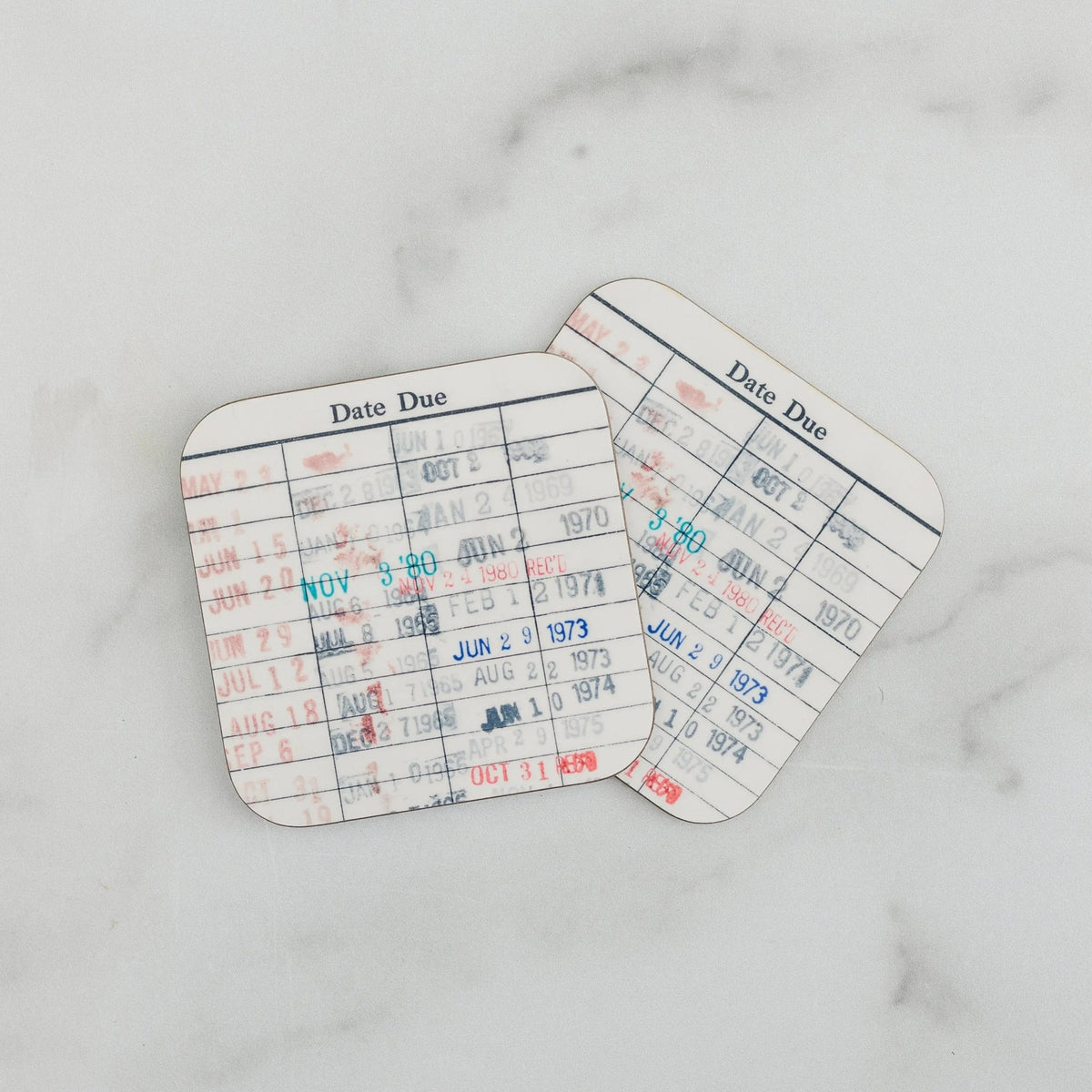 Library Card Coaster - Librarian Gift Set of Coasters - Reading Reader Book - Vintage Library Due Date Card - Starry Skies Austin