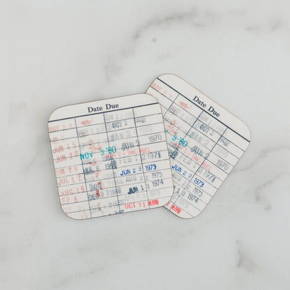 Library Card Coaster - Librarian Gift Set of Coasters - Reading Reader Book - Vintage Library Due Date Card - Starry Skies Austin