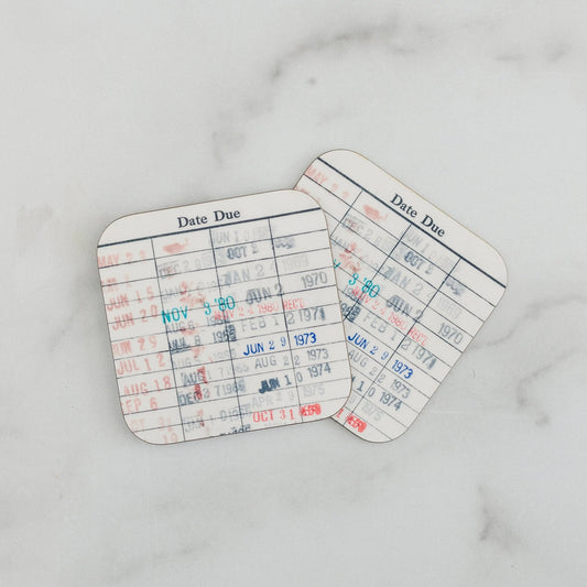 Library Card Coaster - Librarian Gift Set of Coasters - Reading Reader Book - Vintage Library Due Date Card - Starry Skies Austin