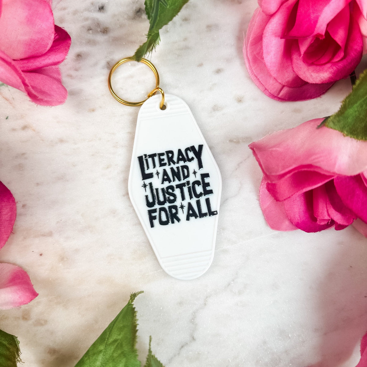 Literacy And Justice For All Retro Motel Keychain - Starry Skies Austin