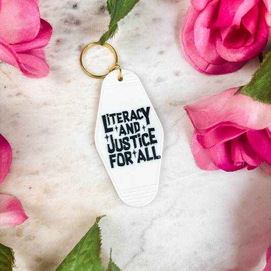 Literacy And Justice For All Retro Motel Keychain - Starry Skies Austin