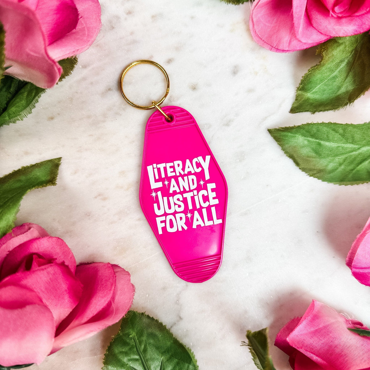 Literacy And Justice For All Retro Motel Keychain - Starry Skies Austin