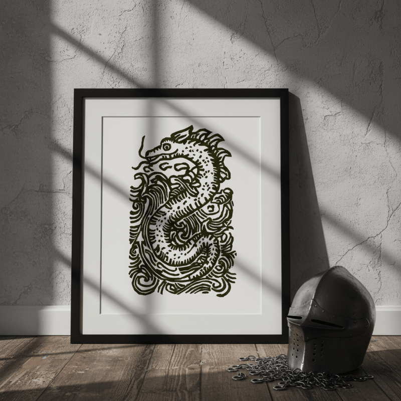Loch Ness Sea Serpent Relief Print 5x7 Limited Edition - Starry Skies Austin
