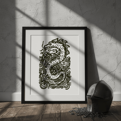 Loch Ness Sea Serpent Relief Print 5x7 Limited Edition - Starry Skies Austin