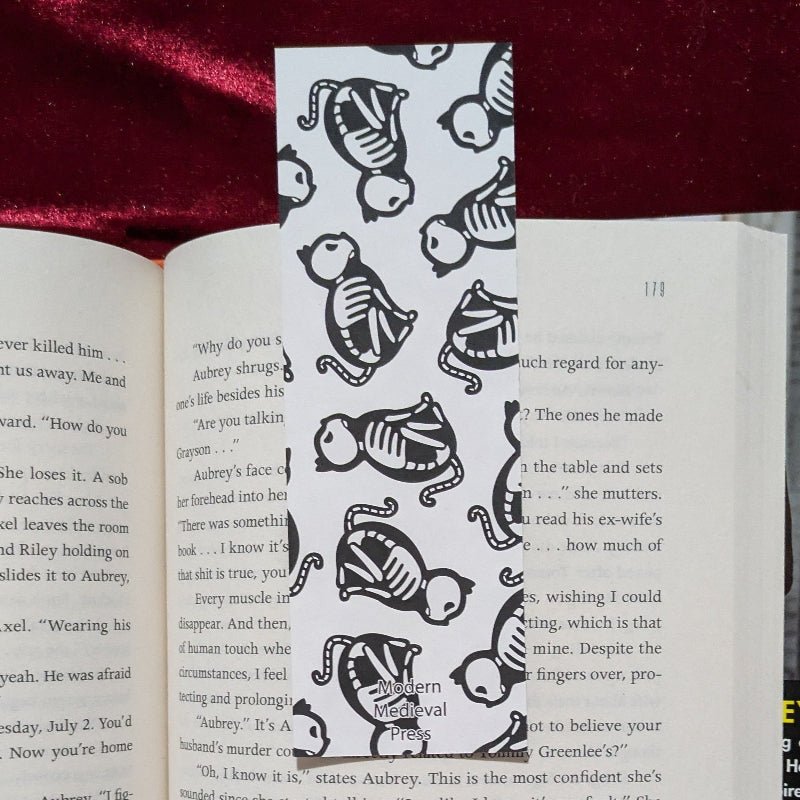 Medieval Cat Skeleton Bookmark Paper Keepsake for Readers - Starry Skies Austin
