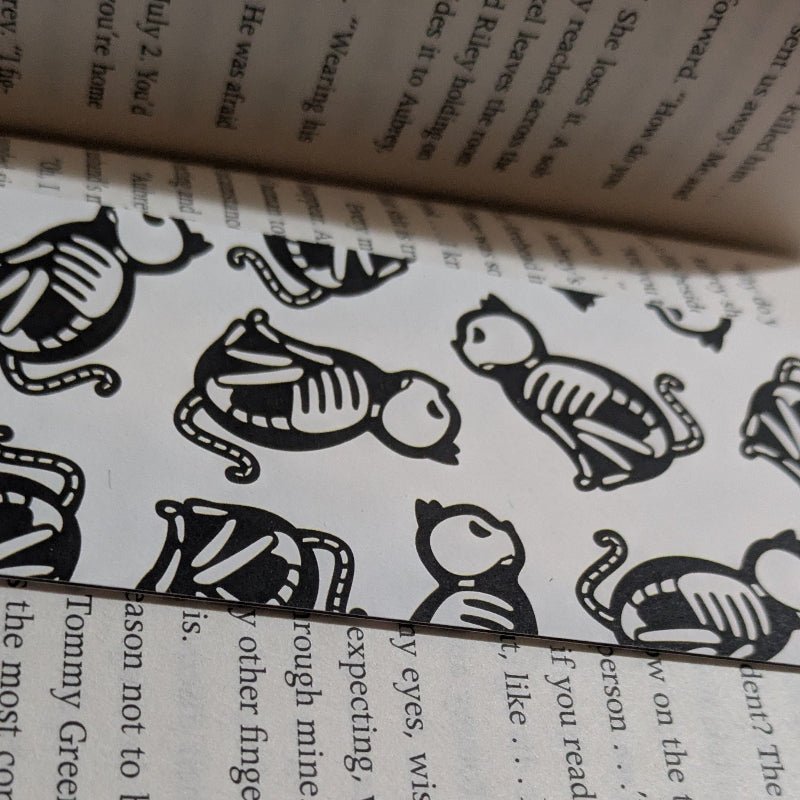 Medieval Cat Skeleton Bookmark Paper Keepsake for Readers - Starry Skies Austin