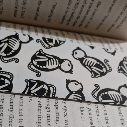 Medieval Cat Skeleton Bookmark Paper Keepsake for Readers - Starry Skies Austin