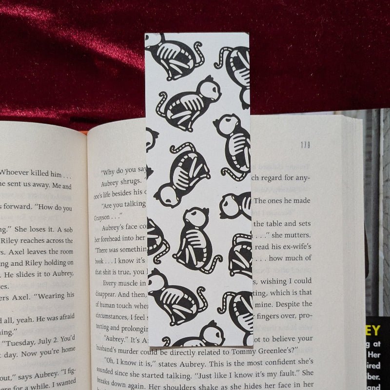 Medieval Cat Skeleton Bookmark Paper Keepsake for Readers - Starry Skies Austin