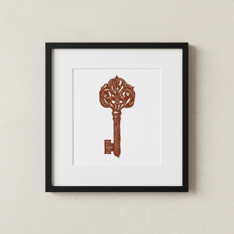 Medieval Key Linocut Fine Art Print - Starry Skies Austin