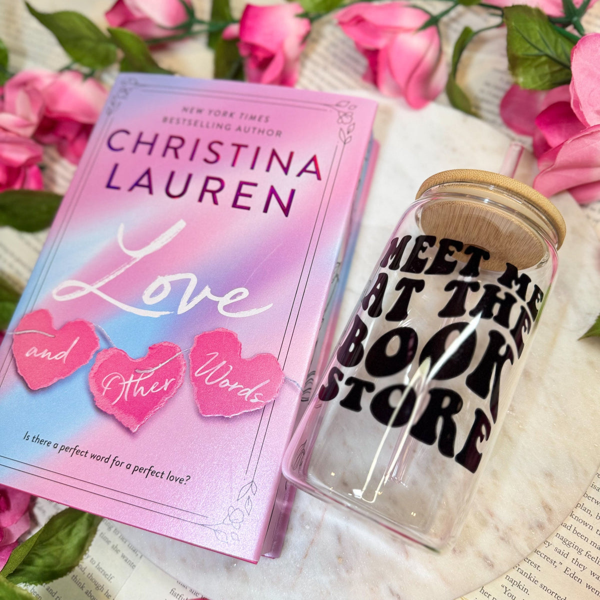 Meet Me at the Bookstore Clear Glass Cup with Bamboo Lid and Straw | Perfect Bookish Tumbler for Coffee, Tea, and Bookstore Adventures - Starry Skies Austin