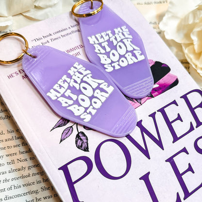 Meet Me at the Bookstore Motel Keychain - Retro Double-Sided UVF Decal for Book Lovers and Bookstore Adventures - Starry Skies Austin