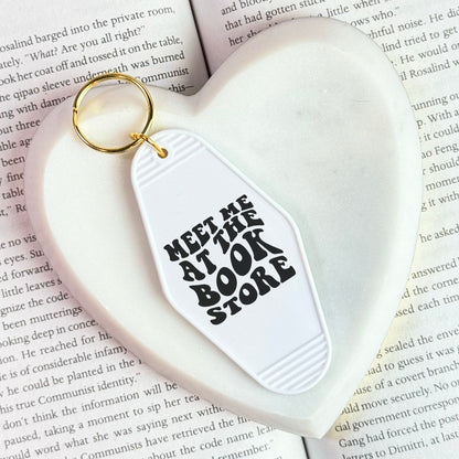 Meet Me at the Bookstore Motel Keychain - Retro Double-Sided UVF Decal for Book Lovers and Bookstore Adventures - Starry Skies Austin