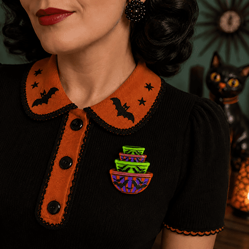 Menacing Mixers Halloween Bowls Brooch by Lipstick & Chrome — Holt Howard Inspired Pin - Starry Skies Austin