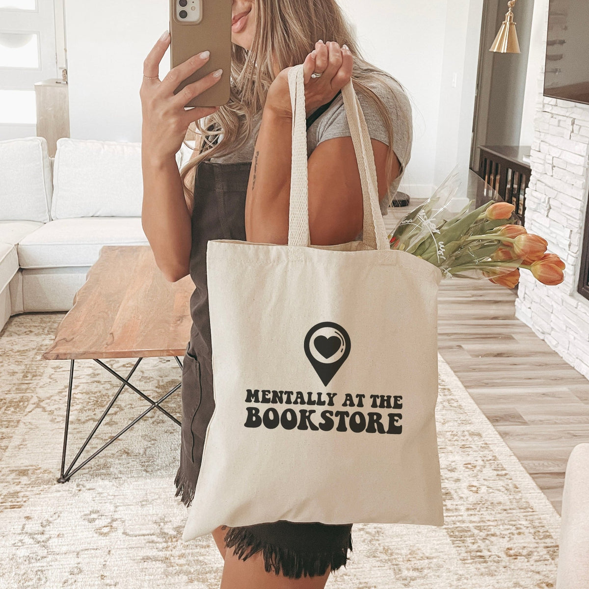 Mentally at the Bookstore Canvas Tote Bag – Perfect for Bookstore Adventures - Starry Skies Austin