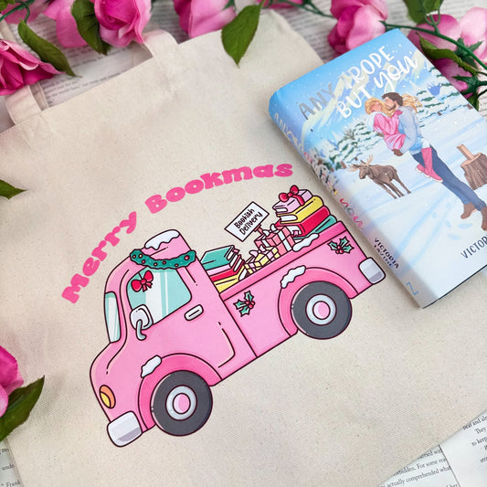 Merry Bookmas Holiday Book Truck Canvas Tote Bag - Starry Skies Austin