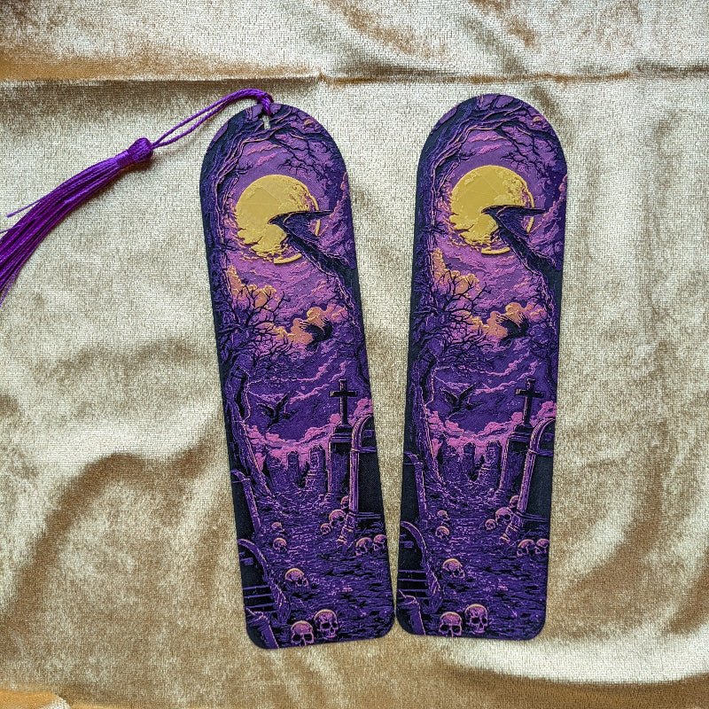 Moonlit Graveyard Purple Bookmark Art Keepsake - Starry Skies Austin