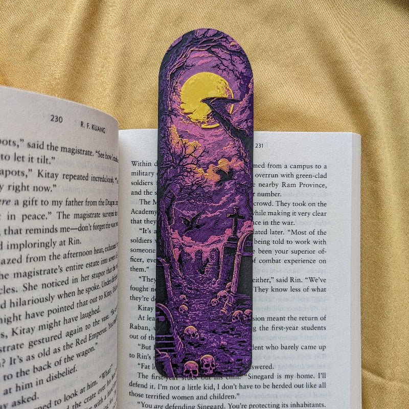 Moonlit Graveyard Purple Bookmark Art Keepsake - Starry Skies Austin