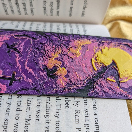 Moonlit Graveyard Purple Bookmark Art Keepsake - Starry Skies Austin