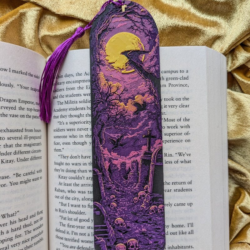 Moonlit Graveyard Purple Bookmark Art Keepsake - Starry Skies Austin