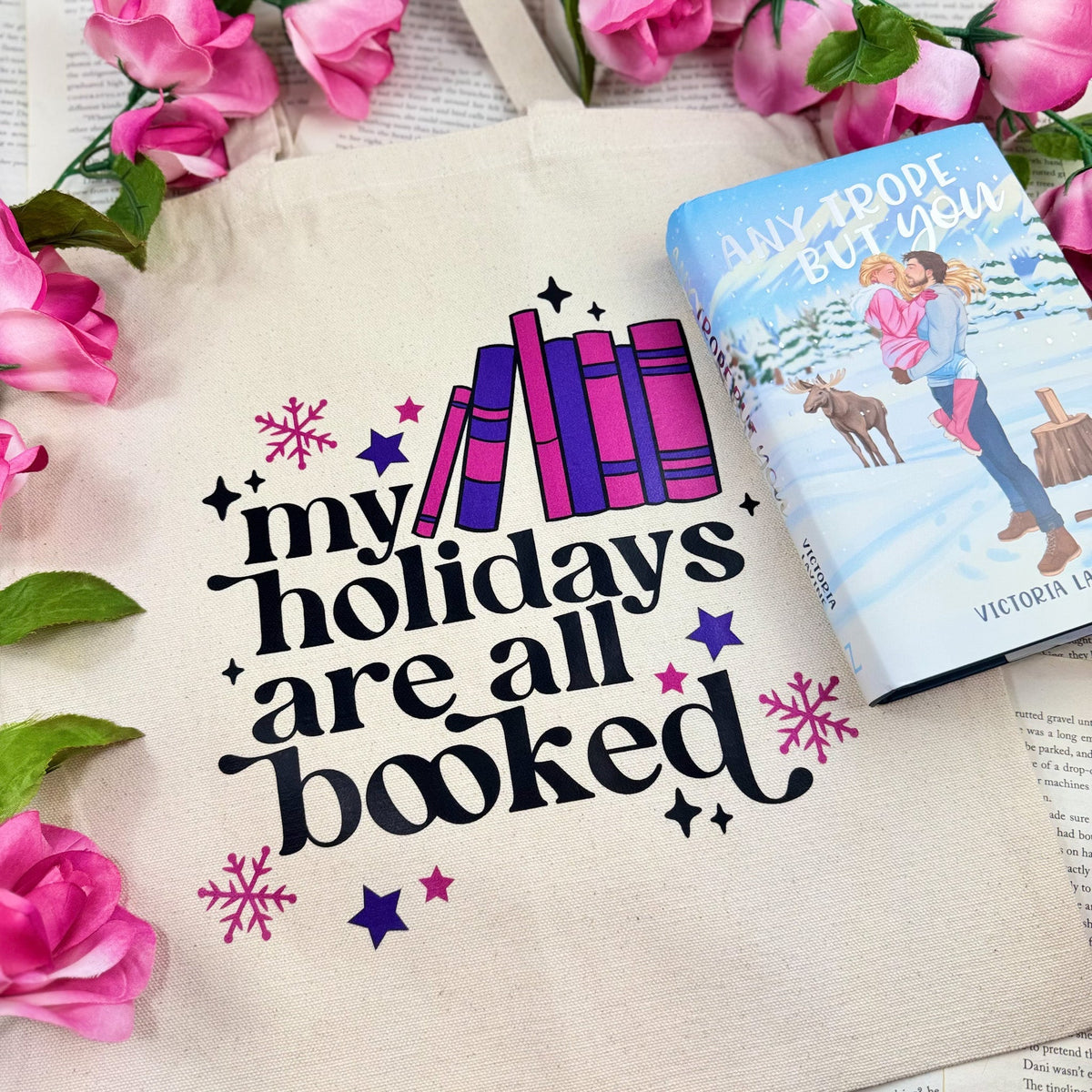 My Holidays Are All Booked Canvas Tote Bag – Festive Holiday Bookish Gift for Readers - Starry Skies Austin