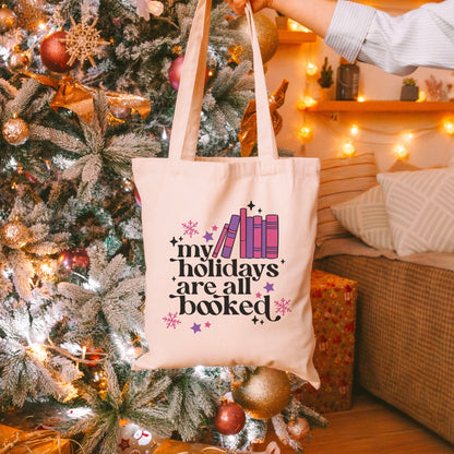 My Holidays Are All Booked Canvas Tote Bag – Festive Holiday Bookish Gift for Readers - Starry Skies Austin