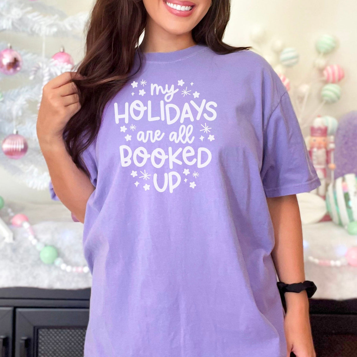 My Holidays Are All Booked Up - Comfort Colors Premium Bookish Christmas Shirt - Starry Skies Austin