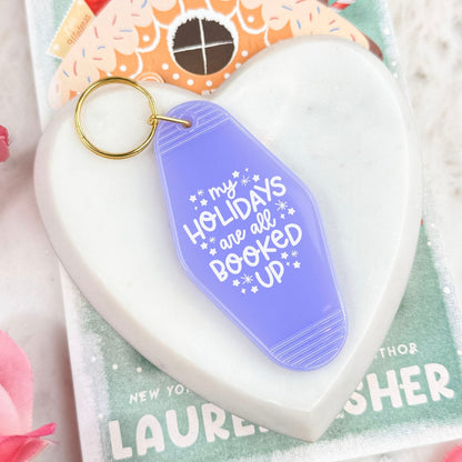 My Holidays Are All Booked Up Keychain – Festive Bookish Motel Keychain for Readers - Starry Skies Austin