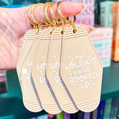 My Holidays Are All Booked Up Keychain – Festive Bookish Motel Keychain for Readers - Starry Skies Austin