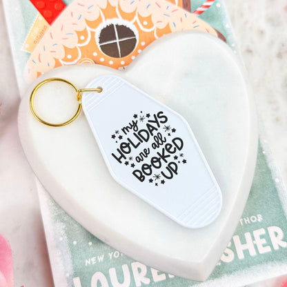 My Holidays Are All Booked Up Keychain – Festive Bookish Motel Keychain for Readers - Starry Skies Austin