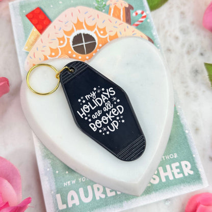My Holidays Are All Booked Up Keychain – Festive Bookish Motel Keychain for Readers - Starry Skies Austin