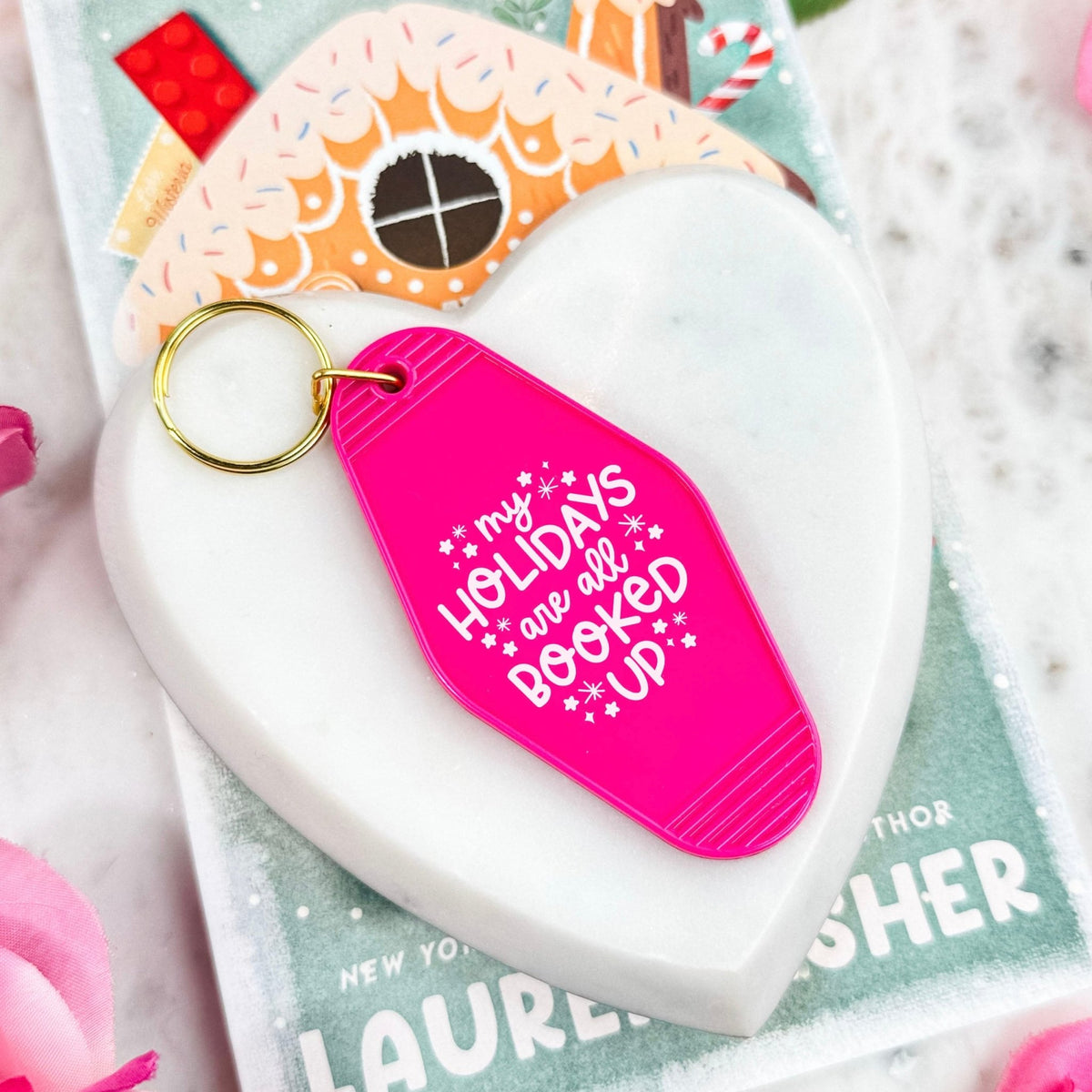 My Holidays Are All Booked Up Keychain – Festive Bookish Motel Keychain for Readers - Starry Skies Austin