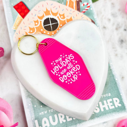 My Holidays Are All Booked Up Keychain – Festive Bookish Motel Keychain for Readers - Starry Skies Austin