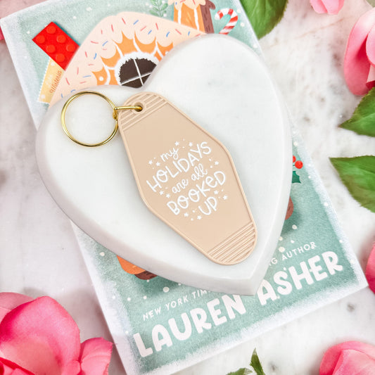 My Holidays Are All Booked Up Keychain – Festive Bookish Motel Keychain for Readers - Starry Skies Austin