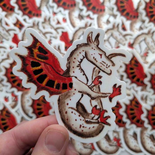 Mythic Crimson Wing Dragon - Ethereal Creature Vinyl Sticker | Fantasy Art Decal - Starry Skies Austin