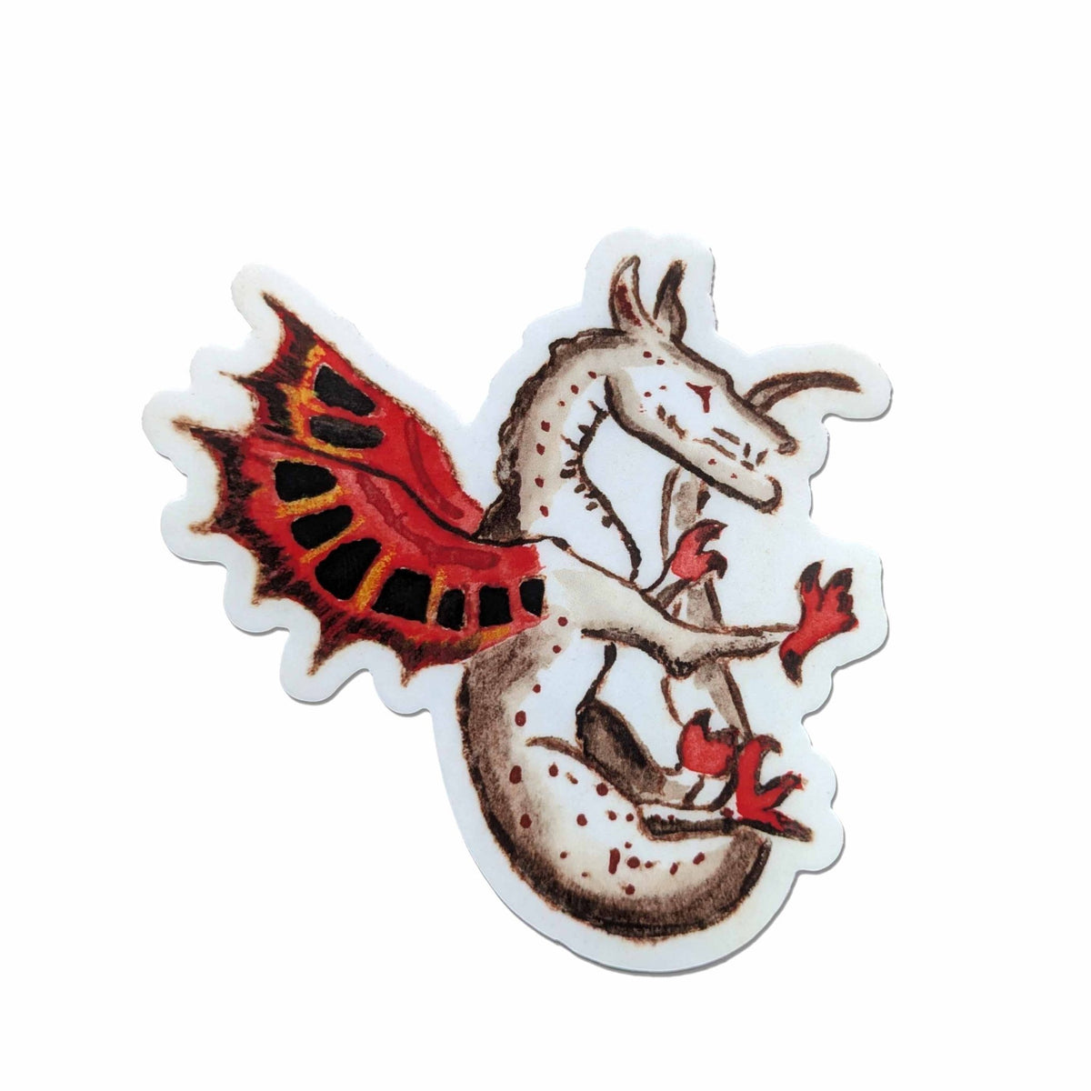 Mythic Crimson Wing Dragon - Ethereal Creature Vinyl Sticker | Fantasy Art Decal - Starry Skies Austin