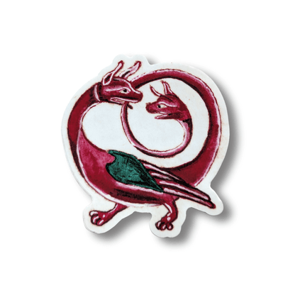 Mythic Twin-Headed Dragon Sticker - Crimson Ouroboros Art Decal - Mystical Creature Vinyl Sticker - Starry Skies Austin
