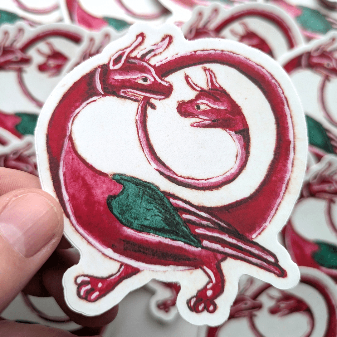 Mythic Twin-Headed Dragon Sticker - Crimson Ouroboros Art Decal - Mystical Creature Vinyl Sticker - Starry Skies Austin