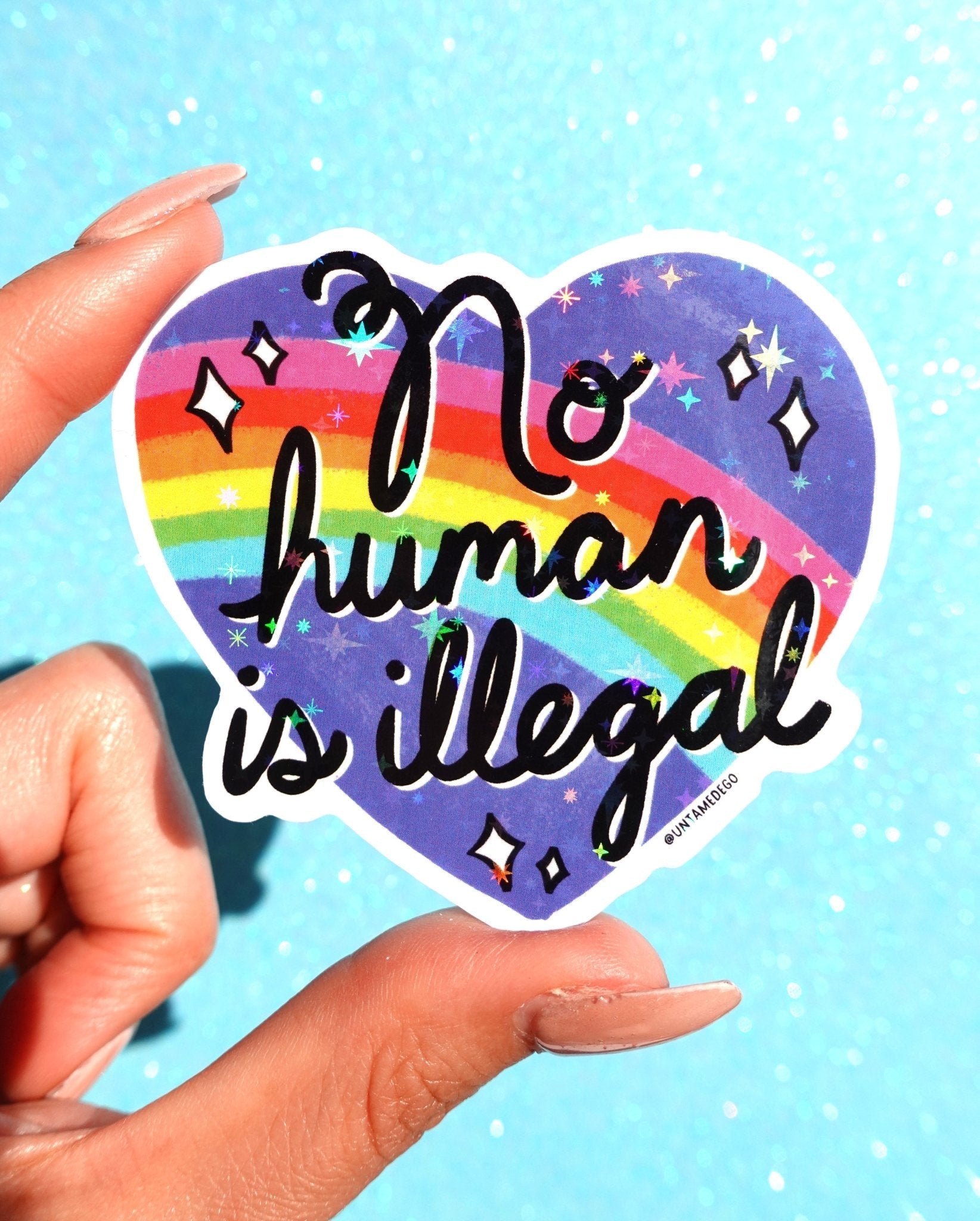 No Human Is Illegal Sticker - Starry Skies Austin