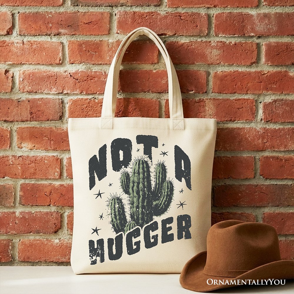 Not a Hugger Tote Bag With Cactus, Funny Retro Gift Shopper for Sarcastic Girls - Starry Skies Austin