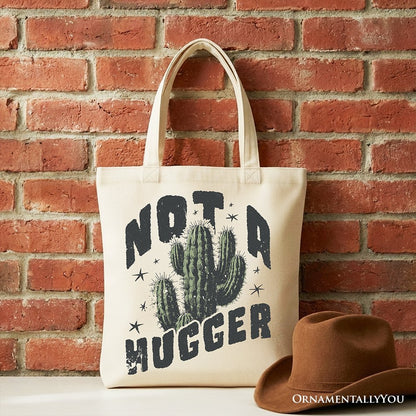 Not a Hugger Tote Bag With Cactus, Funny Retro Gift Shopper for Sarcastic Girls - Starry Skies Austin