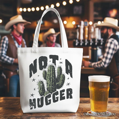 Not a Hugger Tote Bag With Cactus, Funny Retro Gift Shopper for Sarcastic Girls - Starry Skies Austin