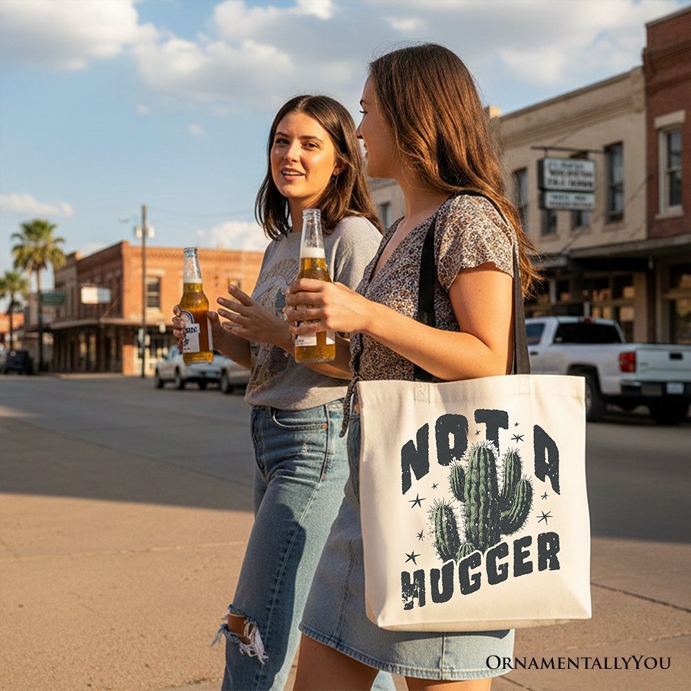 Not a Hugger Tote Bag With Cactus, Funny Retro Gift Shopper for Sarcastic Girls - Starry Skies Austin