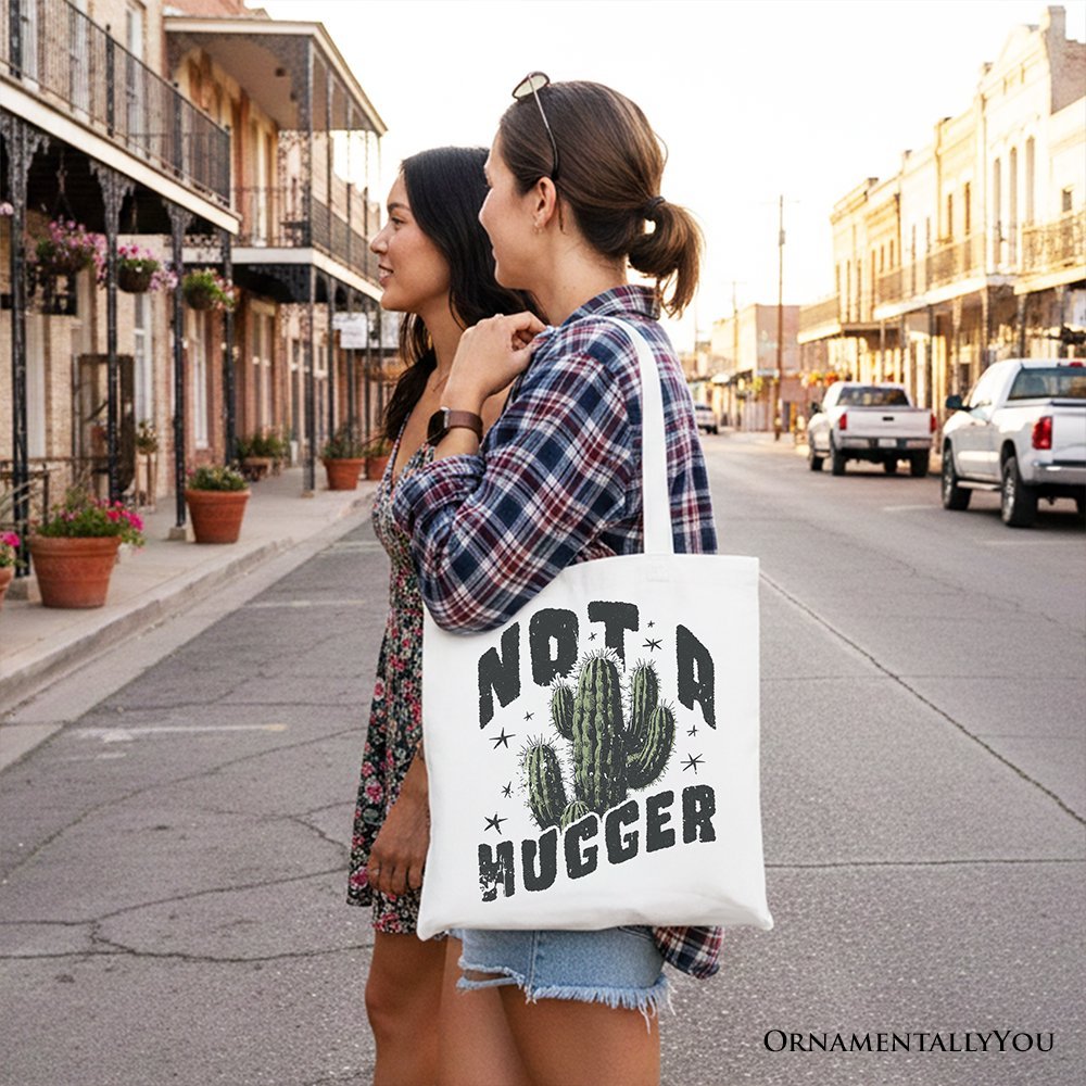 Not a Hugger Tote Bag With Cactus, Funny Retro Gift Shopper for Sarcastic Girls - Starry Skies Austin