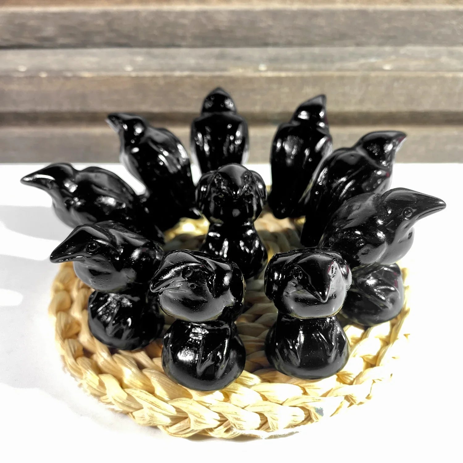 Obsidian Raven Statue - Starry Skies Austin