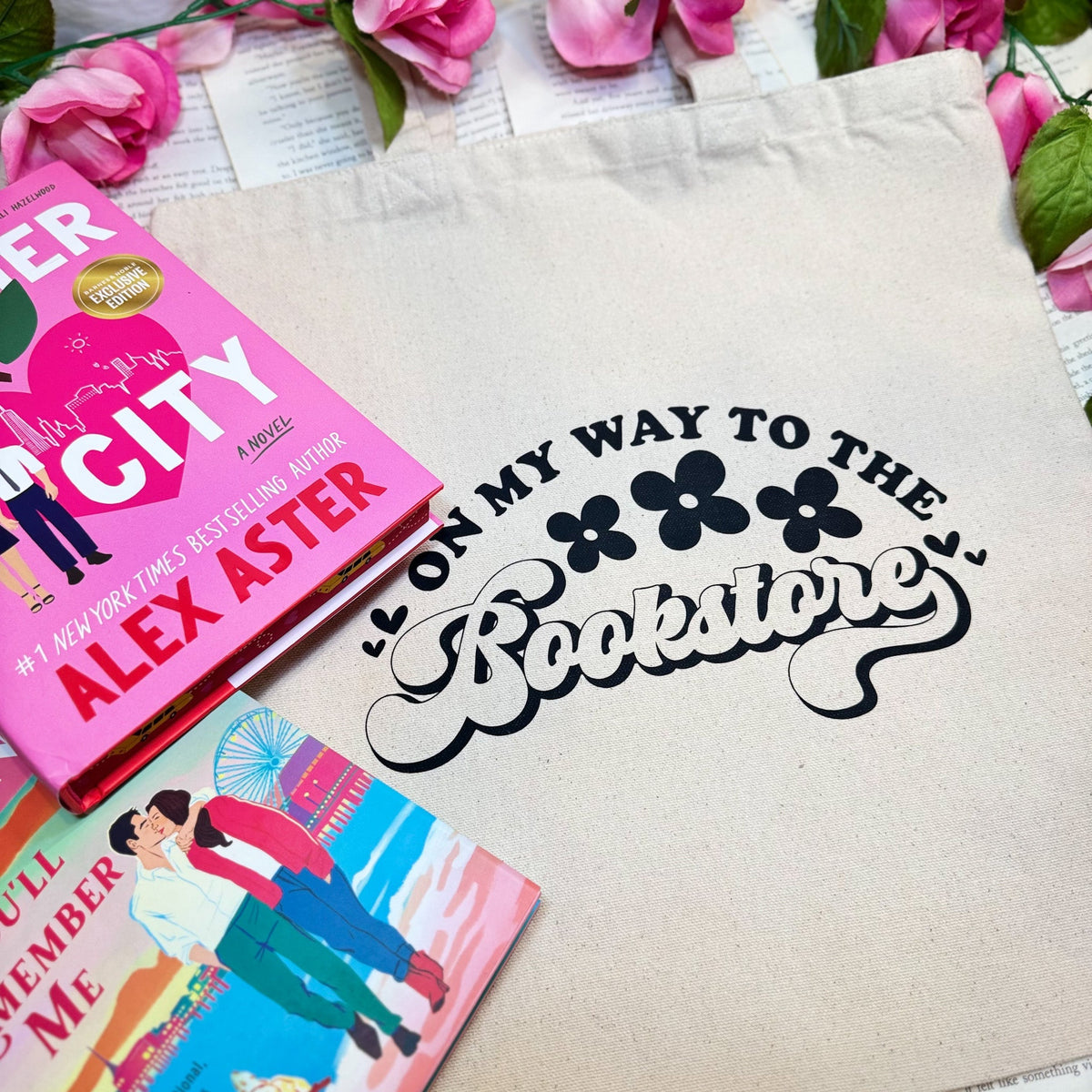 On My Way to the Bookstore Tote Bag - Bookish Canvas Bag for Bookstore Adventures - Starry Skies Austin