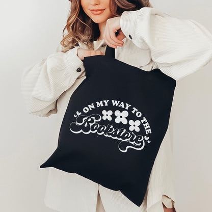 On My Way to the Bookstore Tote Bag - Bookish Canvas Bag for Bookstore Adventures - Starry Skies Austin